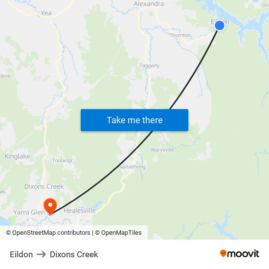 Eildon to Dixons Creek map