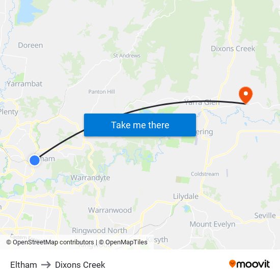 Eltham to Dixons Creek map