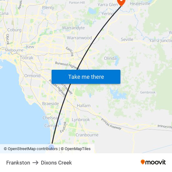 Frankston to Dixons Creek map