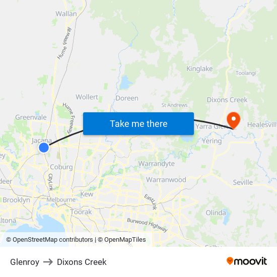 Glenroy to Dixons Creek map