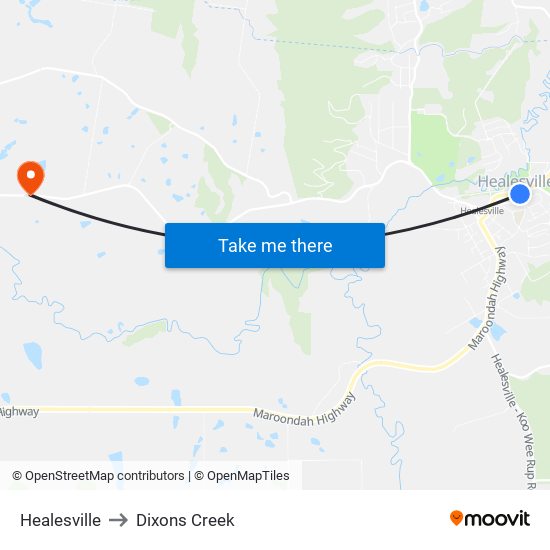 Healesville to Dixons Creek map