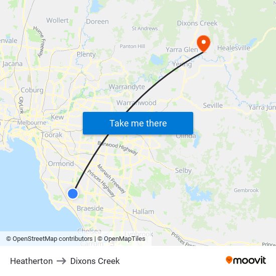 Heatherton to Dixons Creek map