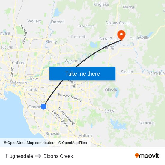 Hughesdale to Dixons Creek map