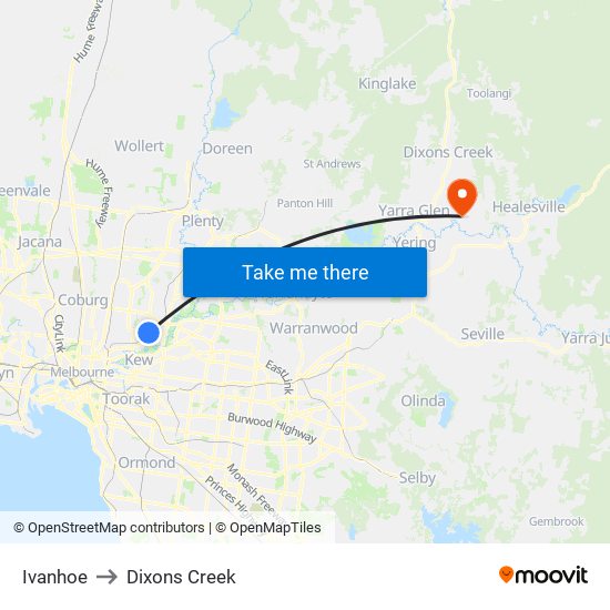 Ivanhoe to Dixons Creek map