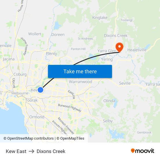 Kew East to Dixons Creek map