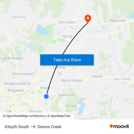 Kilsyth South to Dixons Creek map