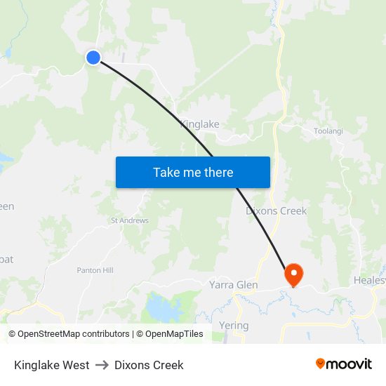 Kinglake West to Dixons Creek map