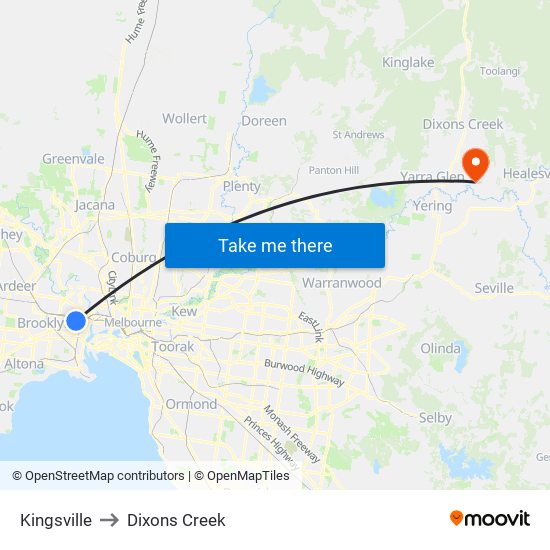 Kingsville to Dixons Creek map