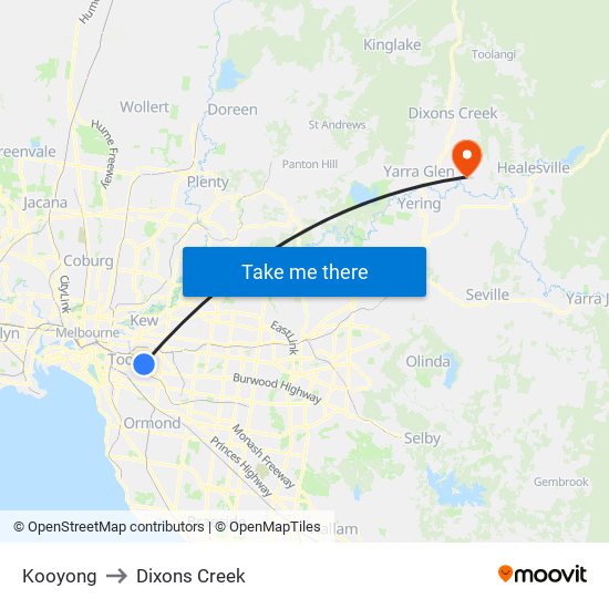 Kooyong to Dixons Creek map