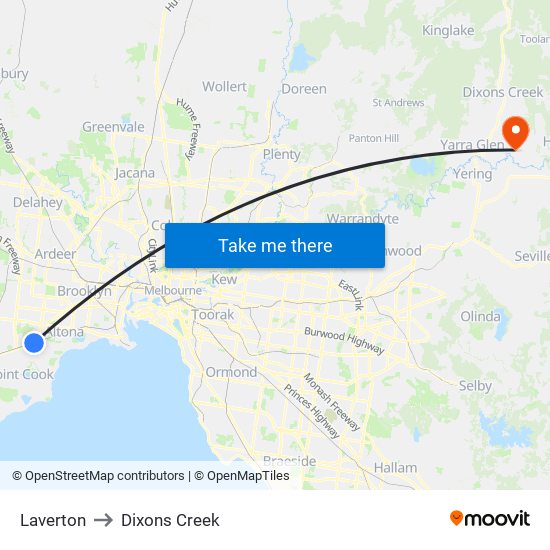 Laverton to Dixons Creek map