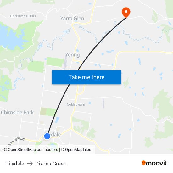 Lilydale to Dixons Creek map