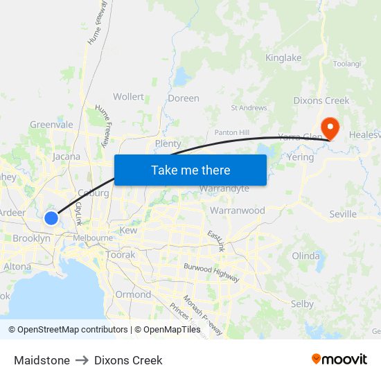 Maidstone to Dixons Creek map