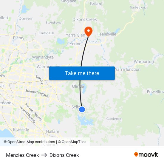 Menzies Creek to Dixons Creek map