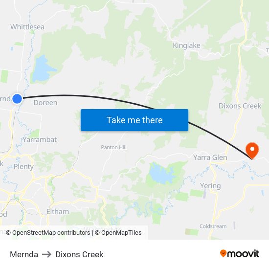 Mernda to Dixons Creek map