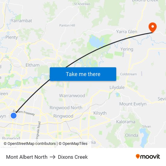 Mont Albert North to Dixons Creek map