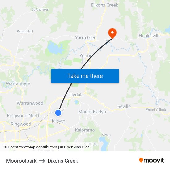 Mooroolbark to Dixons Creek map