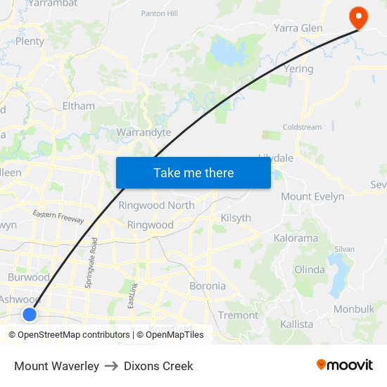 Mount Waverley to Dixons Creek map