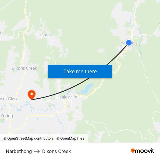 Narbethong to Dixons Creek map