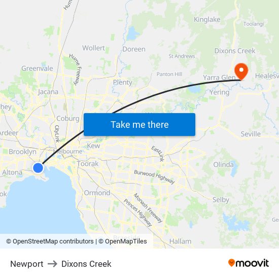 Newport to Dixons Creek map