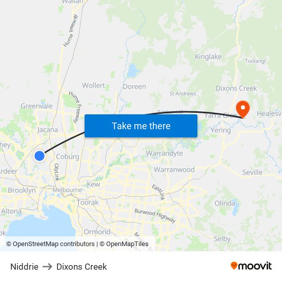 Niddrie to Dixons Creek map