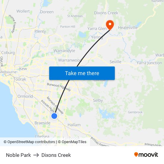 Noble Park to Dixons Creek map