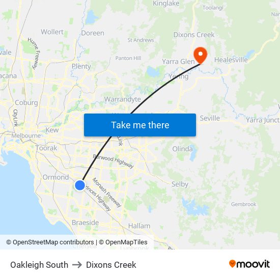 Oakleigh South to Dixons Creek map