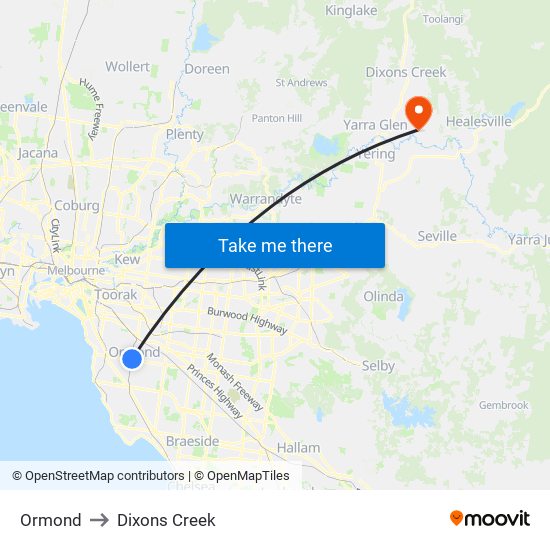 Ormond to Dixons Creek map