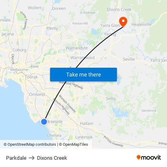 Parkdale to Dixons Creek map