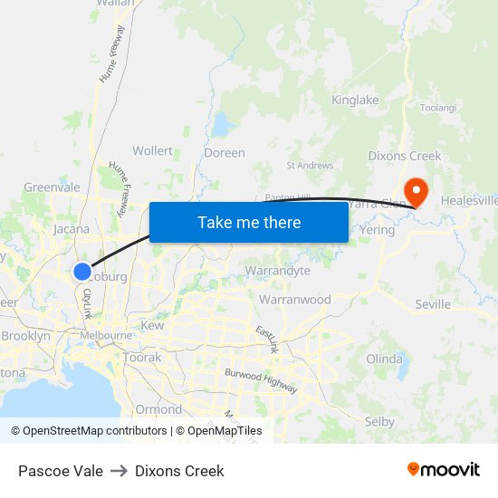 Pascoe Vale to Dixons Creek map