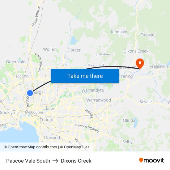 Pascoe Vale South to Dixons Creek map