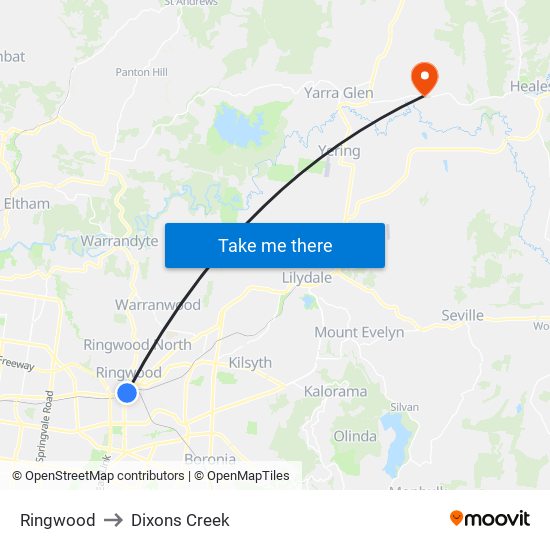 Ringwood to Dixons Creek map