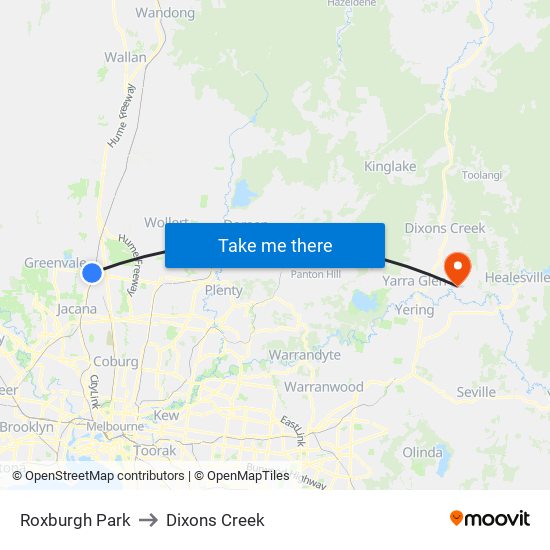 Roxburgh Park to Dixons Creek map