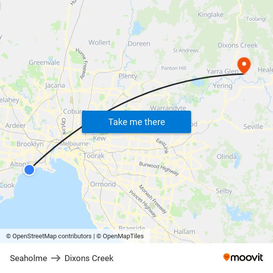 Seaholme to Dixons Creek map