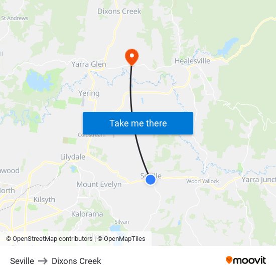 Seville to Dixons Creek map