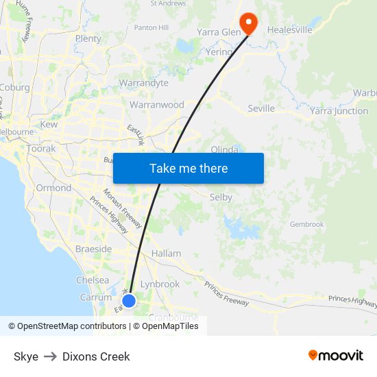 Skye to Dixons Creek map