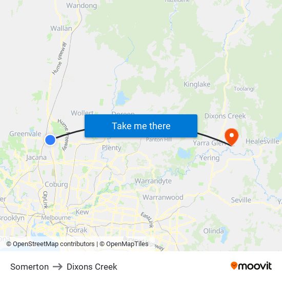 Somerton to Dixons Creek map