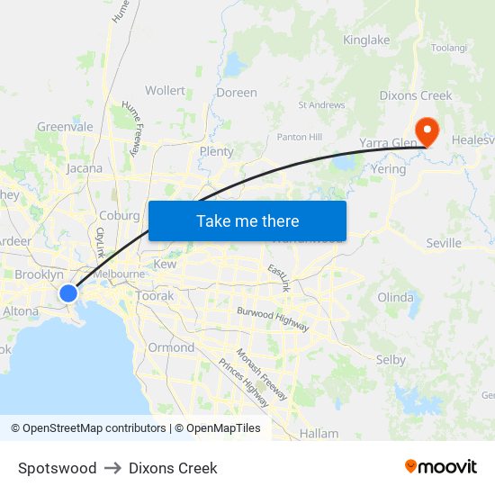 Spotswood to Dixons Creek map