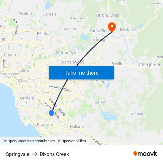 Springvale to Dixons Creek map