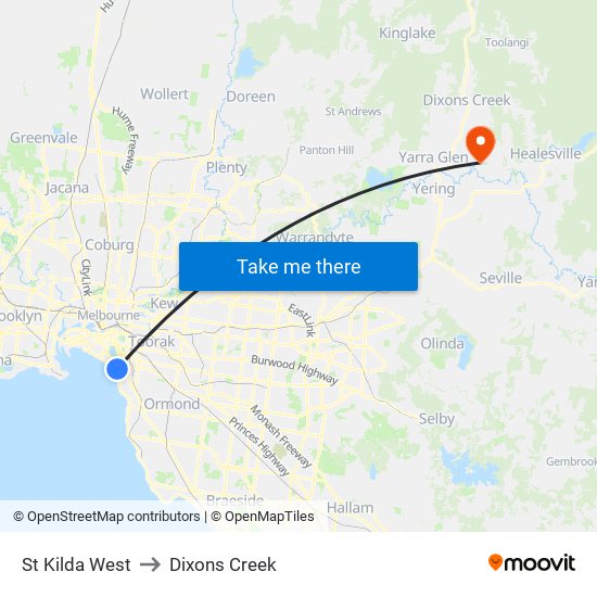 St Kilda West to Dixons Creek map