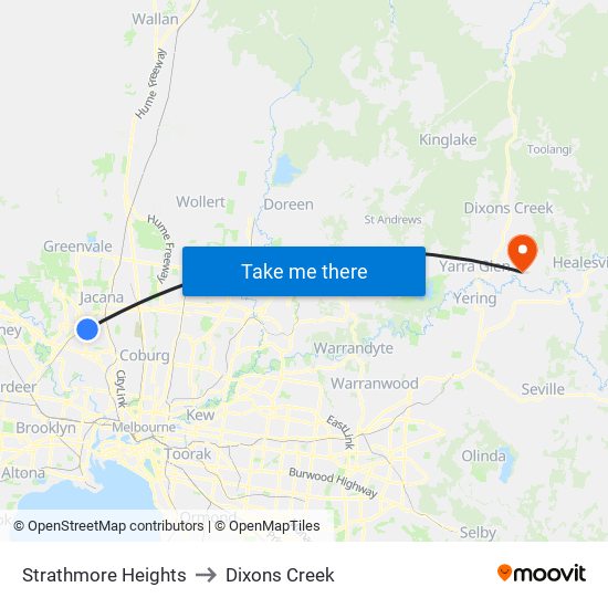 Strathmore Heights to Dixons Creek map