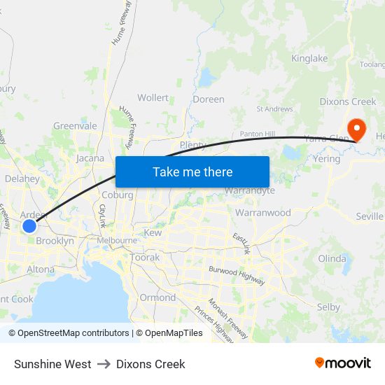 Sunshine West to Dixons Creek map