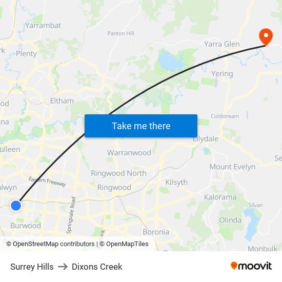 Surrey Hills to Dixons Creek map