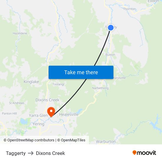 Taggerty to Dixons Creek map
