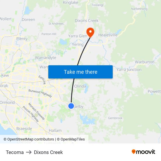 Tecoma to Dixons Creek map