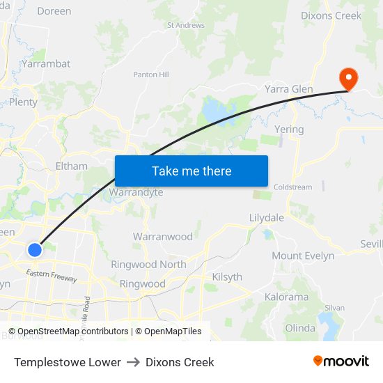 Templestowe Lower to Dixons Creek map