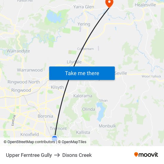 Upper Ferntree Gully to Dixons Creek map