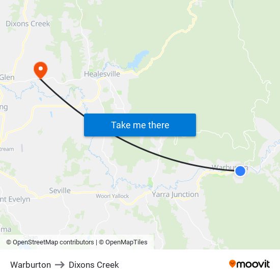 Warburton to Dixons Creek map