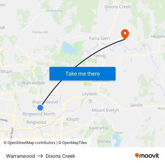 Warranwood to Dixons Creek map