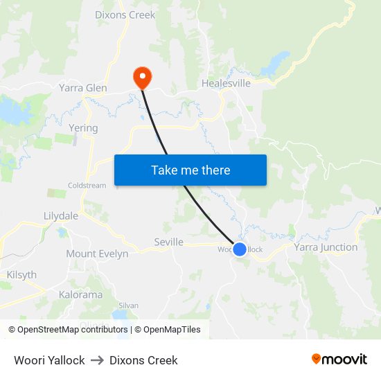 Woori Yallock to Dixons Creek map