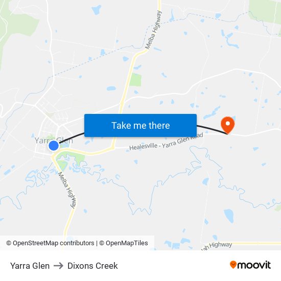 Yarra Glen to Dixons Creek map